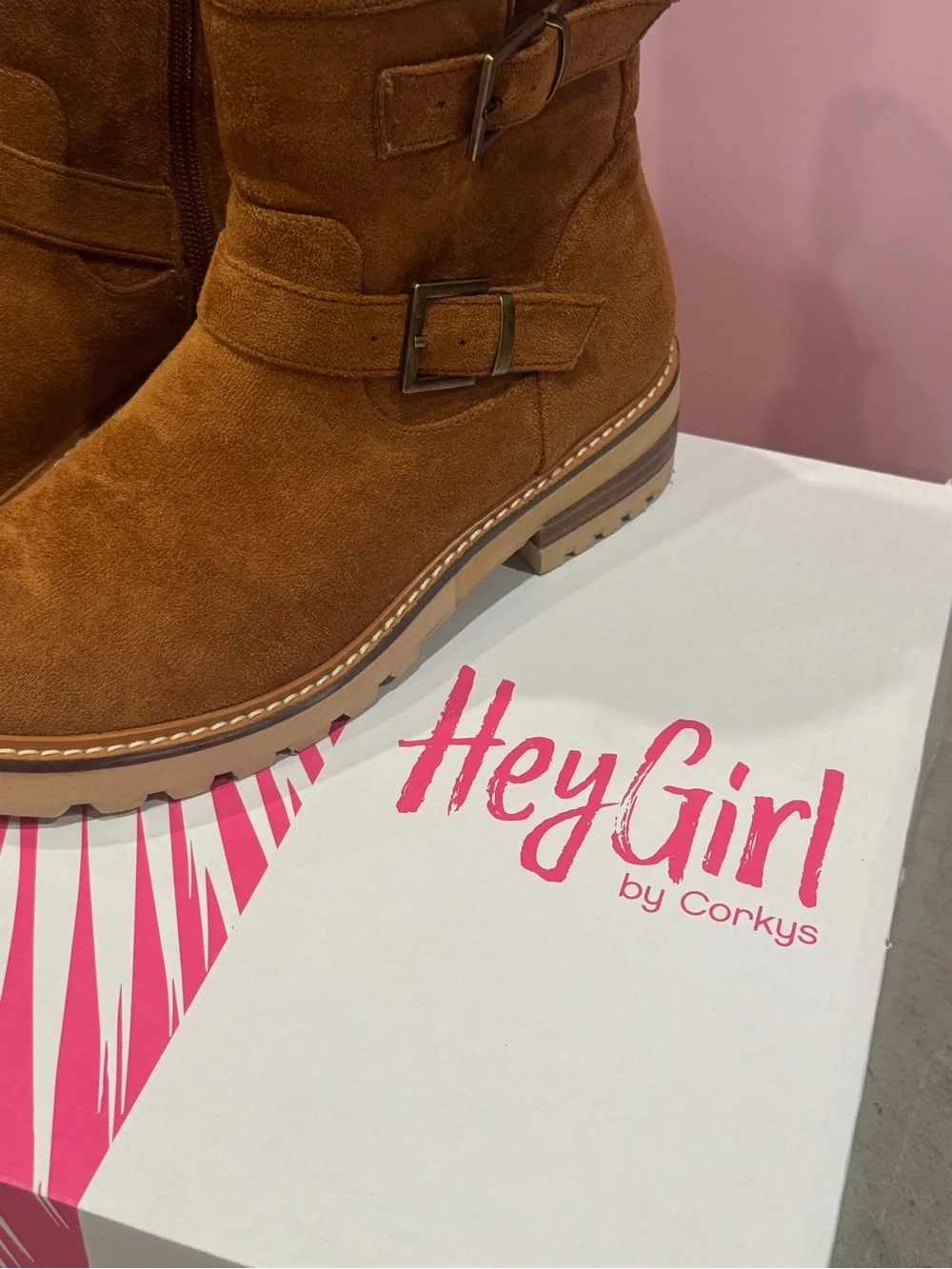 Suede Buckle Ankle Boots - Tan